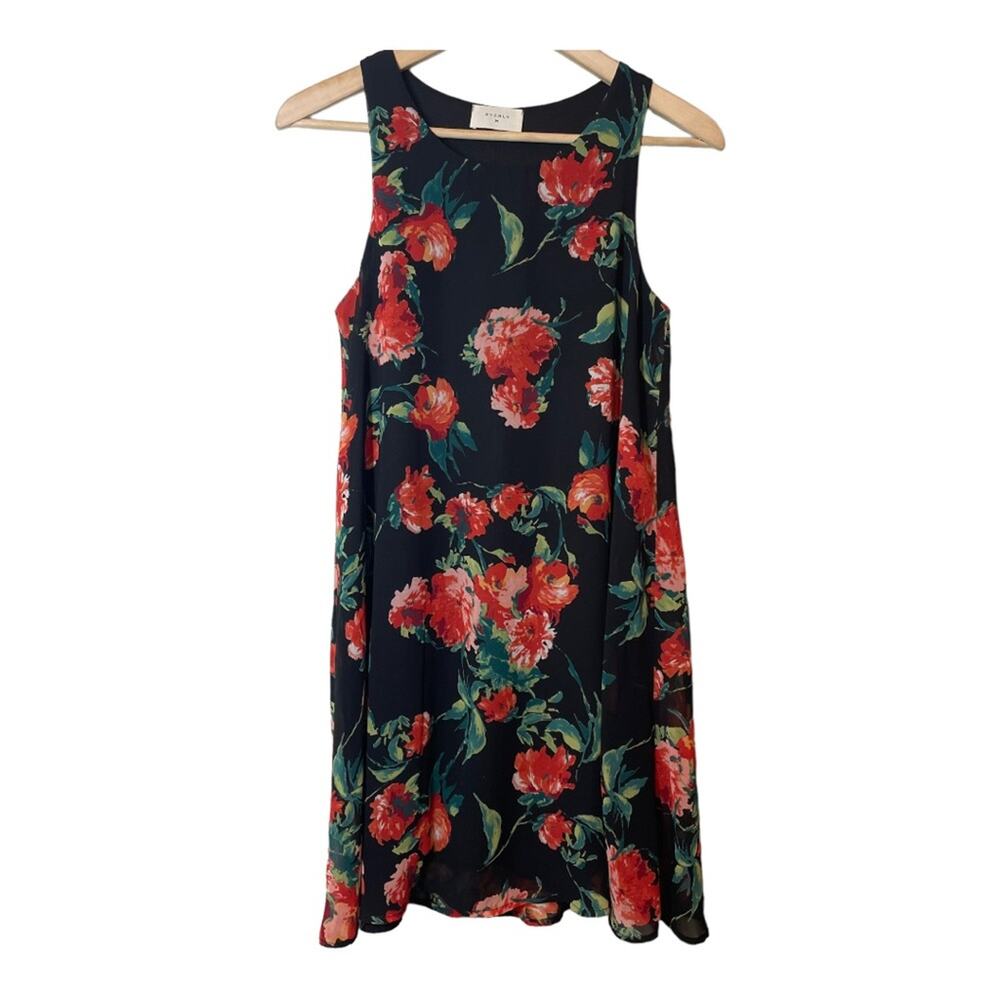 Everly Floral Sleeveless Dress Black Red A-Line Small